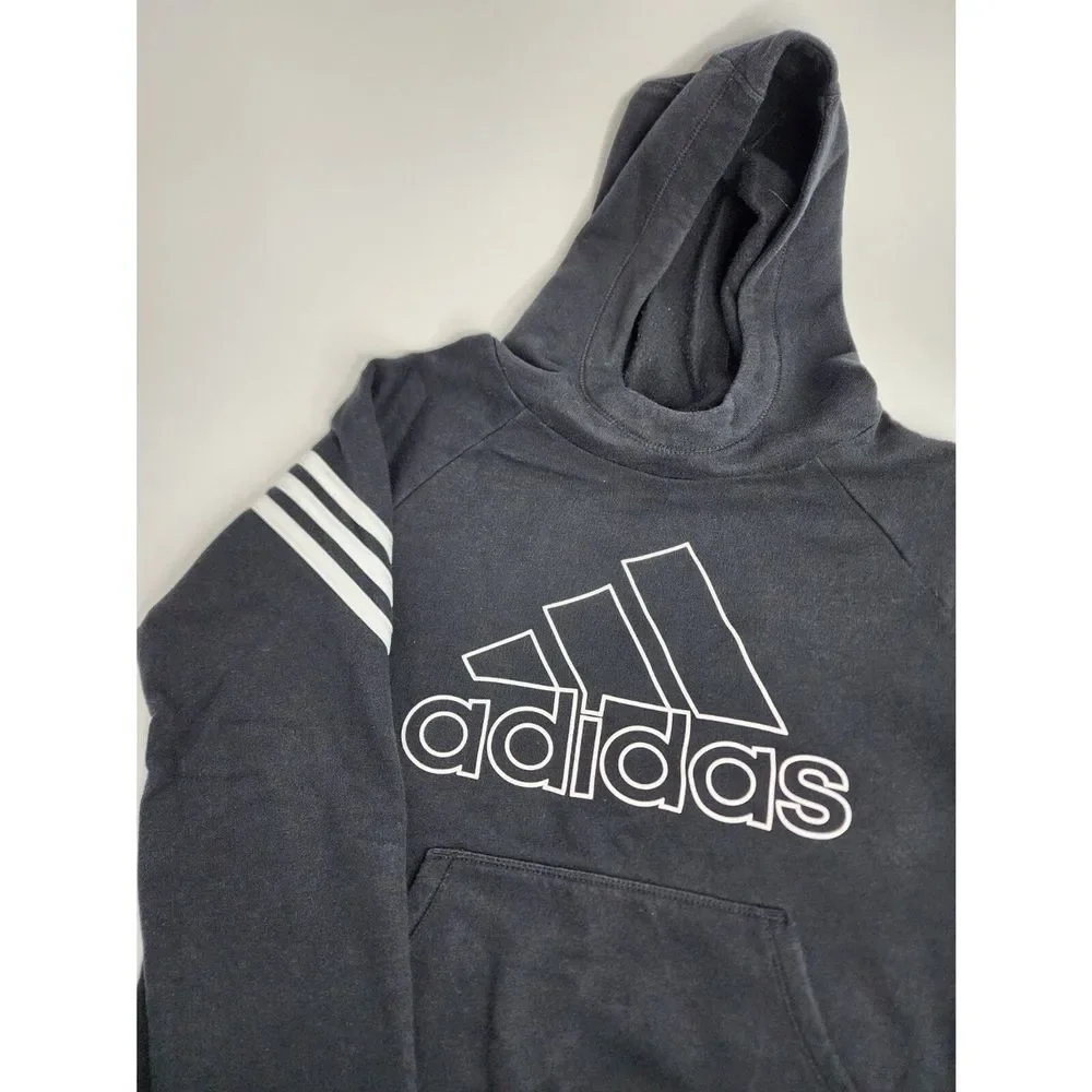 Adidas Hoodie Kid's 16 Fleece Pullover Hooded‎ Long Sleeve Black Stripe